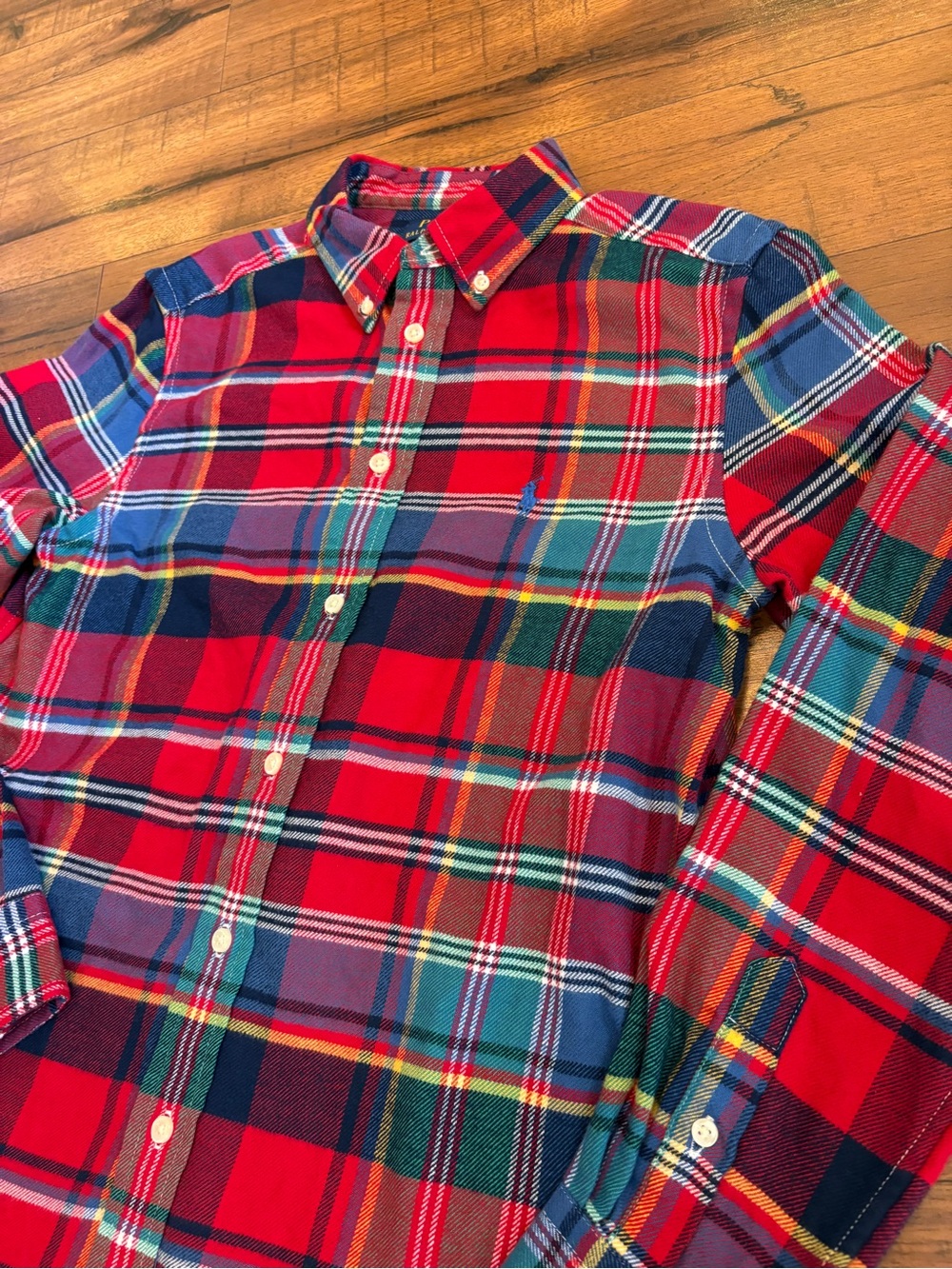 Polo Ralph Lauren Performance Button Up Shirt Red Blue Plaid Kids Large 14-16